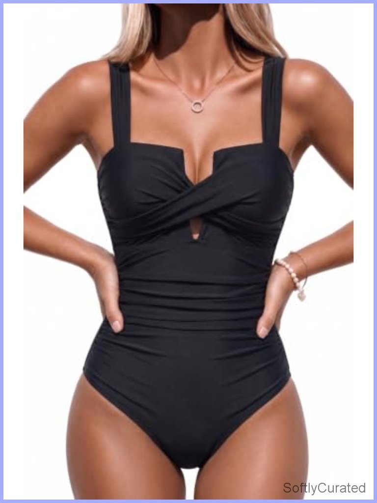 Tummy Control One Piece Swimsuit With Push Up Bra Twist Front Cutout Slimming